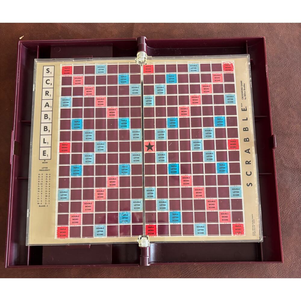 Scrabble DeluxeTravel Edition Foldable Wood Tiles Milton Bradley Board Game